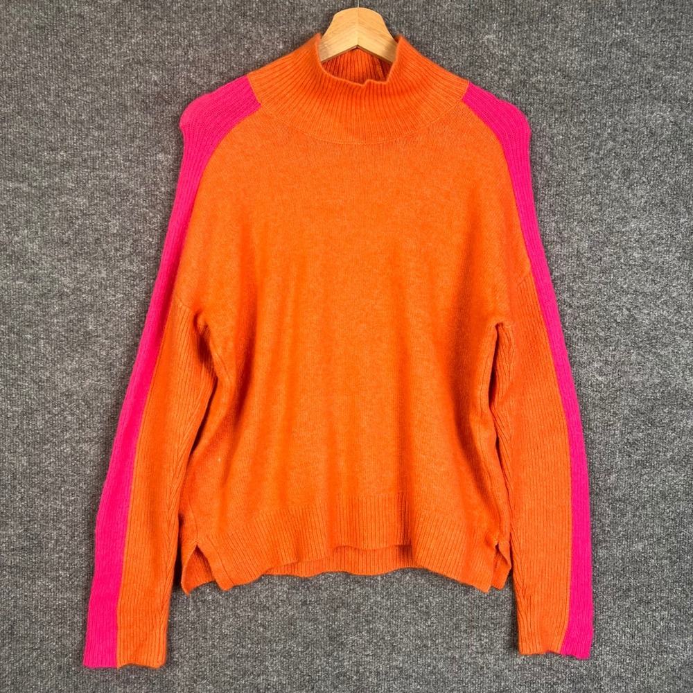 THML Mock Neck Sweater Womens Size S Orange Pink Excellent Colorblock Wool Blend